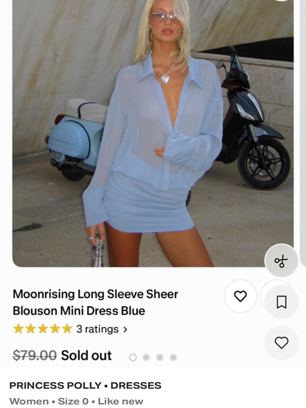Princess Polly Sheer Long Sleeve Blouson Mini Dress — Light Blue